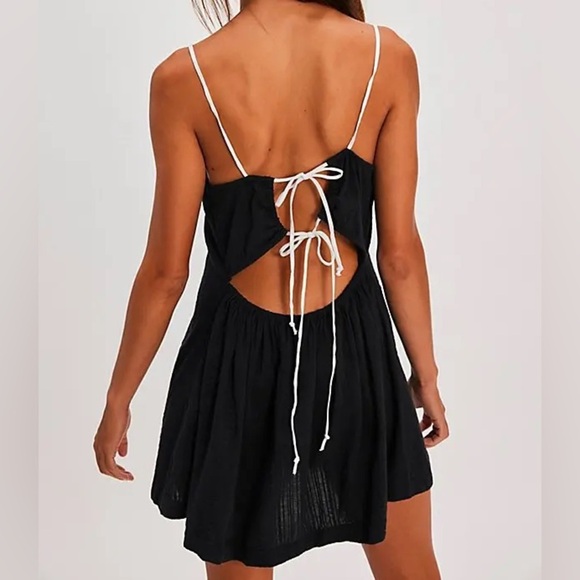 Free People Tate Tunic Black Mini Dress Open Back Lace Up NWOT - Picture 15 of 15
